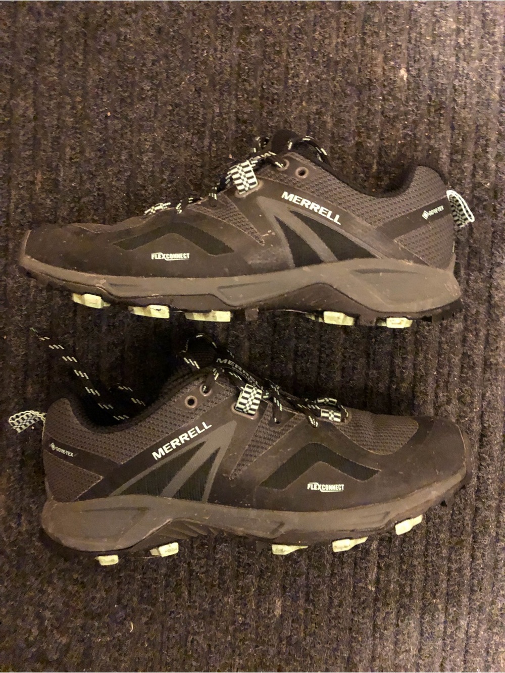 Merrell Black Athletic Trail Shoes with Light Green Lugs